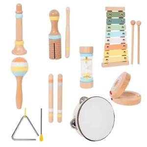 Set Instrumente Muzicale din Lemn Montessori, Percutie si Xilofon pentru Copii 1-5 Ani, Jucarie Educativa, Dezvolta Recunoasterea Ritmului si Abilitatile de Concentrare, Perfectioneaza Coordonarea Mana-Ochi, Multicolor - Img 1