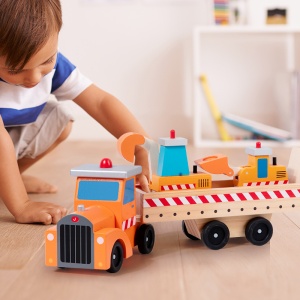 Set Jucarie Montessori Camion Transportator din Lemn cu Excavator si Buldozer, 3-4 Piese, pentru Copii 3+ Ani - Img 3