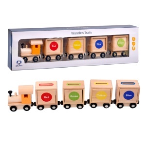 Tren Educativ Montessori din Lemn cu magnet, Identificare a Formelor Geometrice si Clasificare a Culorilor, pentru copii 2 ani+, 35 cm lungime, multicolor