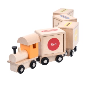 Tren Educativ Montessori din Lemn cu magnet, Identificare a Formelor Geometrice si Clasificare a Culorilor, pentru copii 2 ani+, 35 cm lungime, multicolor - Img 3