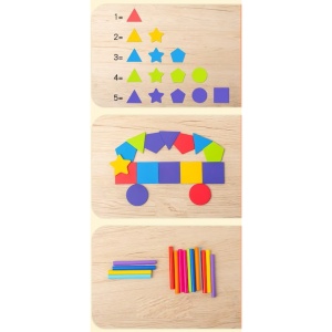 Joc educativ Montessori 3 in 1, pentru Motricitate fina, Jucarii de invatare din lemn pentru copii, sortarea formelor si culorilor, 1-3 ani - Img 2