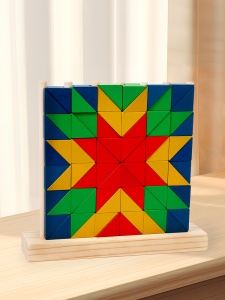 Jucarie din Lemn Masiv pentru Copii, Puzzle 3D cu Inele si Blocuri Curcubeu, 54 de Piese, Interactive pentru Invatarea Culorilor, Educative pentru Prescolari - Img 4