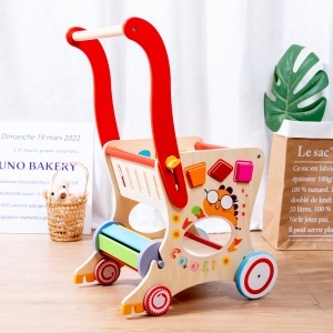 Jucarie Montessori Antemergator Multifunctional 2 in 1 Carucior si Cos de Cumparaturi, Primii Pasi Pentru copii, Joaca si Depozitare, 3 ani+ - Img 6