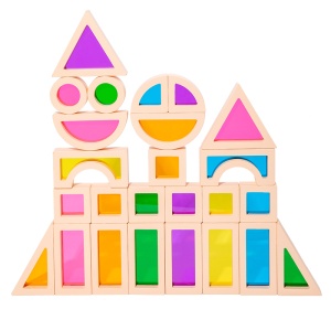 Set de 25 de Blocuri de Constructie 3D, Curcubeu din Lemn si Acril Transparent, Jucarie Educativa pentru Copii 1-6 Ani