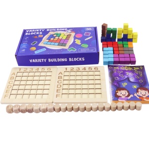 Joc Montessori din Lemn Pentru Copii, Educatie Timpurie, Cuburi Magice de Constructie, Blocuri de Potrivire, Stimularea Gandirii Logice si a Inteligentei, Joc de Masa Inteligent Pentru Miciile Genii, Tabla de Joc in Forma de Patrat - Img 3