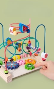 Jucarie din Lemn cu Margele pe Circuit, Puzzle Educativ cu Fructe Pentru Dezvoltarea Motricitatii Copiilor de 1-3 Ani - Img 2