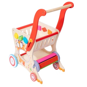 Jucarie Montessori Antemergator Multifunctional 2 in 1 Carucior si Cos de Cumparaturi, Primii Pasi Pentru copii, Joaca si Depozitare, 3 ani+ - Img 3