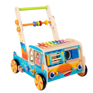 Premergator Multifunctional din Lemn in Forma de Masinuta, Primii Pasi, Jucarie Educativa 8-in-1 cu Sortator de Forme si Xilofon, Stimuleaza Coordonarea si Invatarea Timpurie, Copii 1-3 Ani