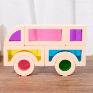 Set de 25 de Blocuri de Constructie 3D, Curcubeu din Lemn si Acril Transparent, Jucarie Educativa pentru Copii 1-6 Ani - Img 2