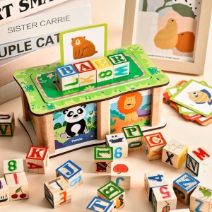 Set de Cuburi din Lemn Montessori, Educatie Timpurie, Invatarea Alfabetului, Joc de Potrivire a Literelor cu 27 de Piese si Cutie Portabila, Educativ pentru Copii 3+ - Img 3
