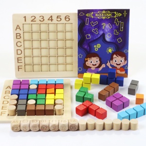 Joc Montessori din Lemn Pentru Copii, Educatie Timpurie, Cuburi Magice de Constructie, Blocuri de Potrivire, Stimularea Gandirii Logice si a Inteligentei, Joc de Masa Inteligent Pentru Miciile Genii, Tabla de Joc in Forma de Patrat - Img 4