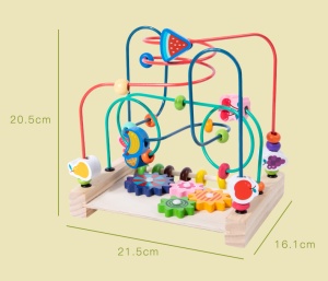 Jucarie din Lemn cu Margele pe Circuit, Puzzle Educativ cu Fructe Pentru Dezvoltarea Motricitatii Copiilor de 1-3 Ani - Img 3