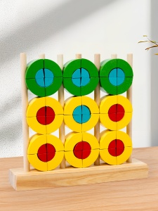Jucarie din Lemn Masiv pentru Copii, Puzzle 3D cu Inele si Blocuri Curcubeu, 54 de Piese, Interactive pentru Invatarea Culorilor, Educative pentru Prescolari - Img 6