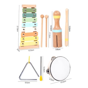 Set Instrumente Muzicale din Lemn Montessori, Percutie si Xilofon pentru Copii 1-5 Ani, Jucarie Educativa, Dezvolta Recunoasterea Ritmului si Abilitatile de Concentrare, Perfectioneaza Coordonarea Mana-Ochi, Multicolor - Img 6