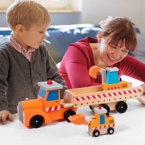 Set Jucarie Montessori Camion Transportator din Lemn cu Excavator si Buldozer, 3-4 Piese, pentru Copii 3+ Ani - Img 4
