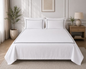 Lenjerie de Pat MĚISO cu Chenar Gri 240x260 cm din Bumbac 100% TC250