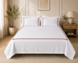 Lenjerie de Pat MĚISO cu Chenar Rosu 240x260 cm din Bumbac 100% TC250