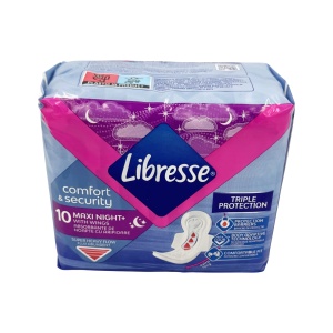 Absorbante Libresse Maxi Night cu aripioare, 10 bucăți