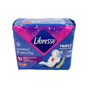 Absorbante Libresse Maxi Night+ cu aripioare, 10 bucăți