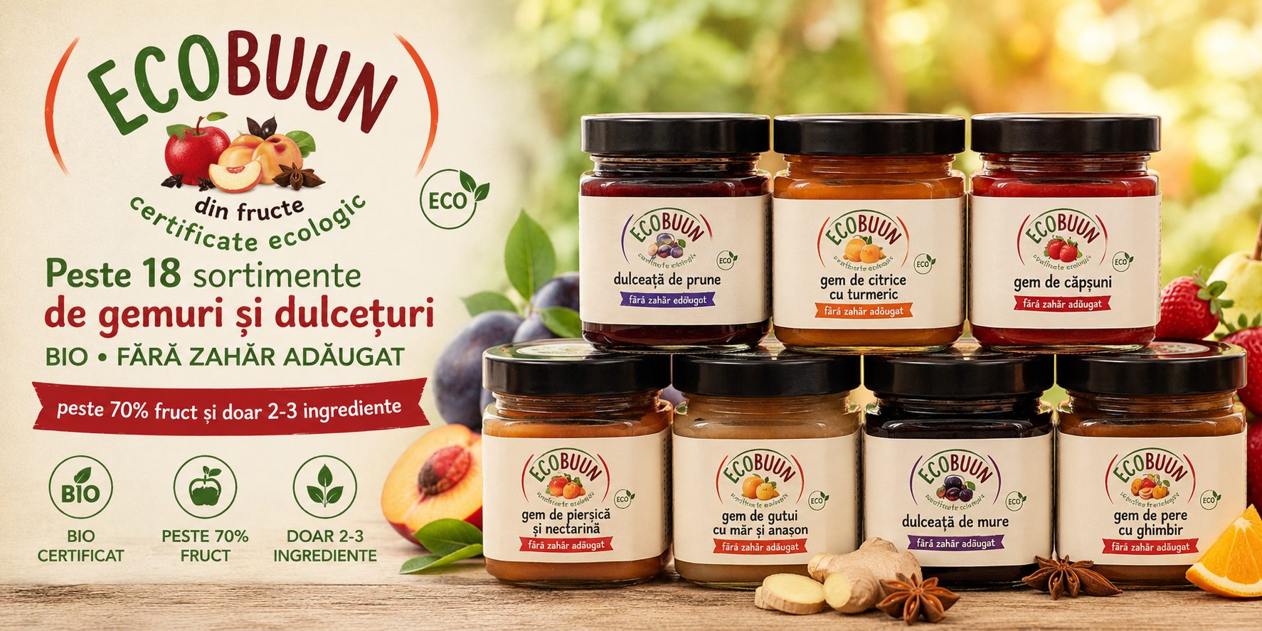 Gama EcoBuun - gemuri si dulceturi BIO fara zahar adaugat, peste 18 sortimente