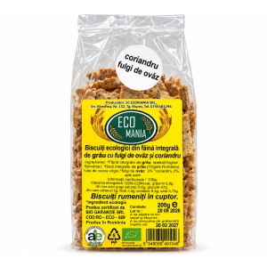 Biscuiti din faina integrala de grau cu fulgi de ovazi si coriandru, ECO, 200g