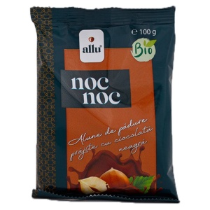 Noc Noc Alune de padure prajite cu ciocolata neagra, ECO, 100g
