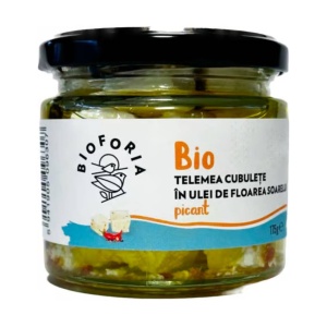 Telemea cuburi in ulei de floarea soarelui aromatizat picant, ECO, 150g