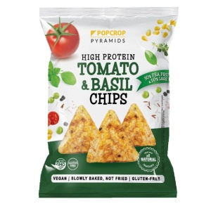 Chipsuri proteice vegane cu roșii și busuioc, PopCrop, 60g