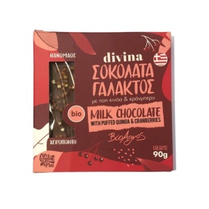 Ciocolata cu lapte cu Merisor si Quinoa, Divina, ECO, 90g (fara gluten)