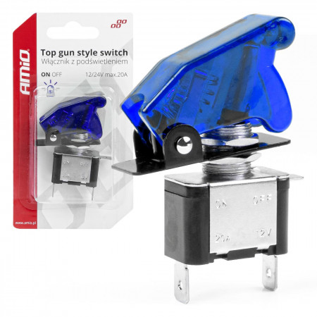 Comutator iluminat (intrerupator) cu protectie, destinatie auto, moto, ATV, SSV, Off-Road, model "TOP GUN", tensiune 12V - 24V, culoare Albastra