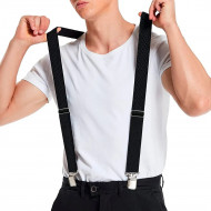 Bretele elegante pentru pantaloni, inguste, tip Y cu 3 catarame, culoare Albastru Marin - Img 1