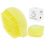 Perie din silicon cu dozator de sampon pentru spalare caini sau pisici, 7,5 x 7,5 cm, culoare galben - Img 1