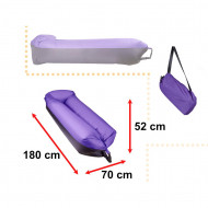 Saltea Autogonflabila "Lazy Bag" tip sezlong, 185 x 70cm, culoare Negru-Violet, pentru camping, plaja sau piscina - Img 3