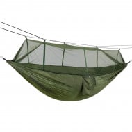 Hamac turistic din nylon cu plasa de tantari, culoare verde, dimensiuni 260 cm x 140 cm - Img 2
