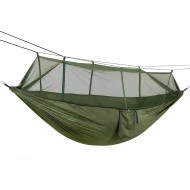 Hamac turistic din nylon cu plasa de tantari, culoare verde, dimensiuni 260 cm x 140 cm - Img 2