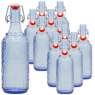 Set 12 sticle culoare Albastru Transparent, volum 0,5l, cu inchidere cu clema metalica, dop cu garnitura, reutilizabile dupa spalare, import Germania - Img 1