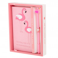 Set Cadou pentru Copii, Caiet cu Flamingo finisat cu piele ecologica + Pix cu Flamingo - Img 1