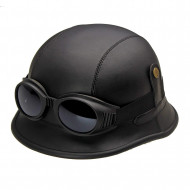 Casca Moto WW2, imbracata in piele ecologica, cu ochelari - Img 1