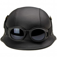 Casca Moto WW2, imbracata in piele ecologica, cu ochelari - Img 2