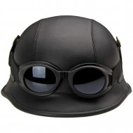 Casca Moto WW2, imbracata in piele ecologica, cu ochelari - Img 2