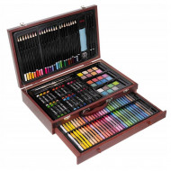 Set 142 piese pentru pictura, pentru copii sau adulti, pixuri de colorat, creioane colorate si vopsele de pictura, cu geanta de transport din LEMN MASIV, model AVX-WT-INGRES142 - Img 4