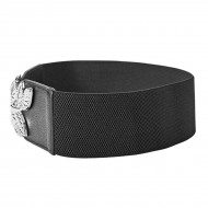 Curea elastica lata, culoare neagra, cu catarama metalica FRUNZE - Img 6