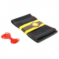 Husa volan din PIELE NEAGRA + ATA ROSIE, diametru 37 - 39 cm (se coase, aspect ORIGINAL) - Img 6