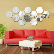 Set 12 panouri autocolante hexagonale oglinda de perete, model Ambiance Mirror, dimensiuni 15,5 x 17,5 cm - Img 1