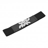 Curea elastica lata, culoare neagra, cu catarama metalica FRUNZE - Img 7