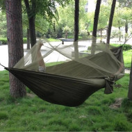 Hamac turistic din nylon cu plasa de tantari, culoare verde, dimensiuni 260 cm x 140 cm - Img 4