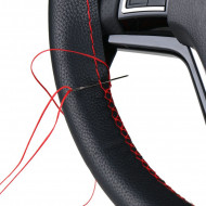 Husa volan din PIELE NEAGRA + ATA ROSIE, diametru 37 - 39 cm (se coase, aspect ORIGINAL) - Img 2