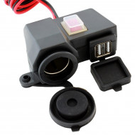 Priza de bricheta suplimentara, waterproof, 12V, 10A, cu 2 porturi incarcare USB, 5V, 2,1A, cu destinatie Moto, ATV, SSV, Quad, Off-Road - Img 1