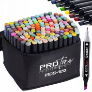 Set 120 Markere Profesionale pentru pasionatii de desen, cu cap dublu gros - subtire, cu geanta de depozitare, model AVX-WT-MDS-120 - Img 2