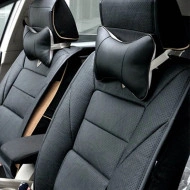 Set 2 perne pentru tetiere auto, marca AMIO, pentru sustinere gat din piele ecologica, culoare NEGRU